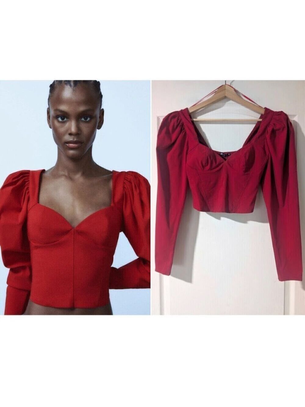NEW Zara | Sweetheart Neckline Voluminous Top In Red